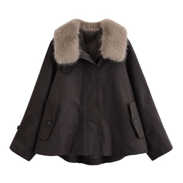 Black Detachable Fur Collar Coat