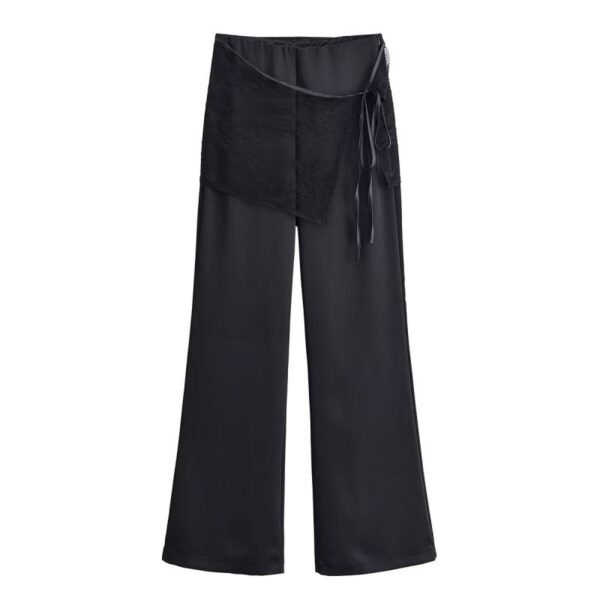 Black Irregular Lace Tie-Up Trousers