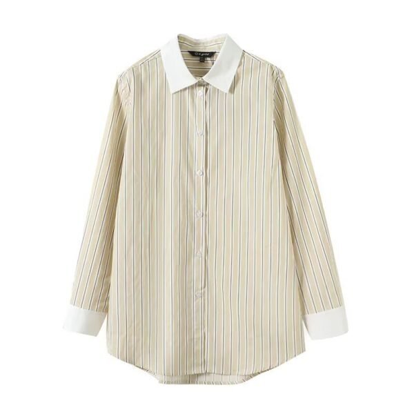 Yellow Color-Blocked Striped Collared Long-Sleeved Shirt