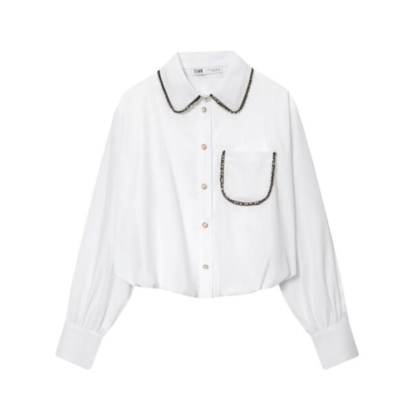 White Beaded Collar Shirt