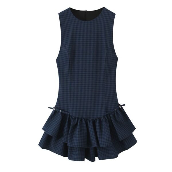 Blue Plaid Layered Sleeveless Mini Skirt