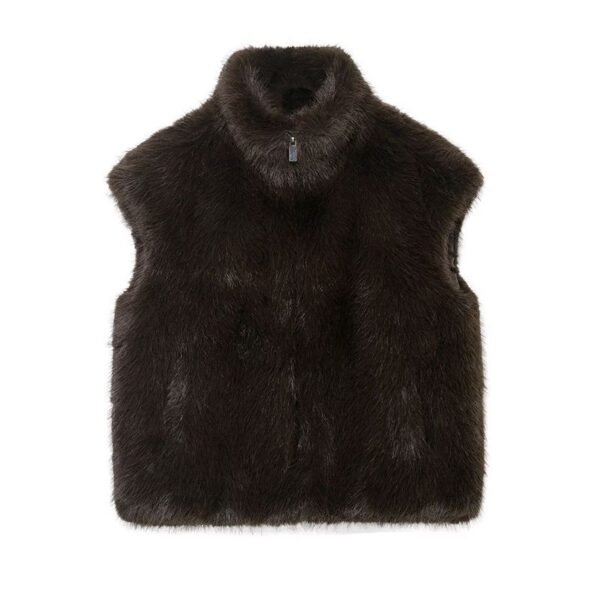 Brown Faux Fur Zip-Up Vest