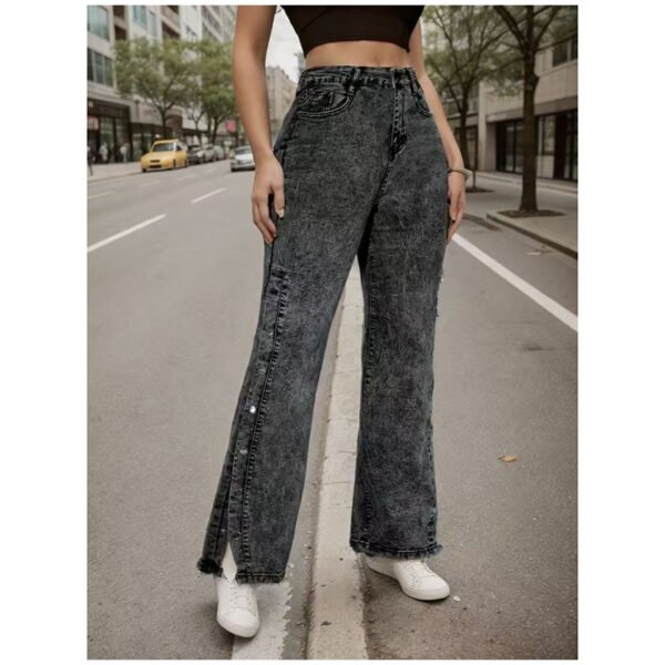 Black Flared Jeans With Multiple Slits And Buttons