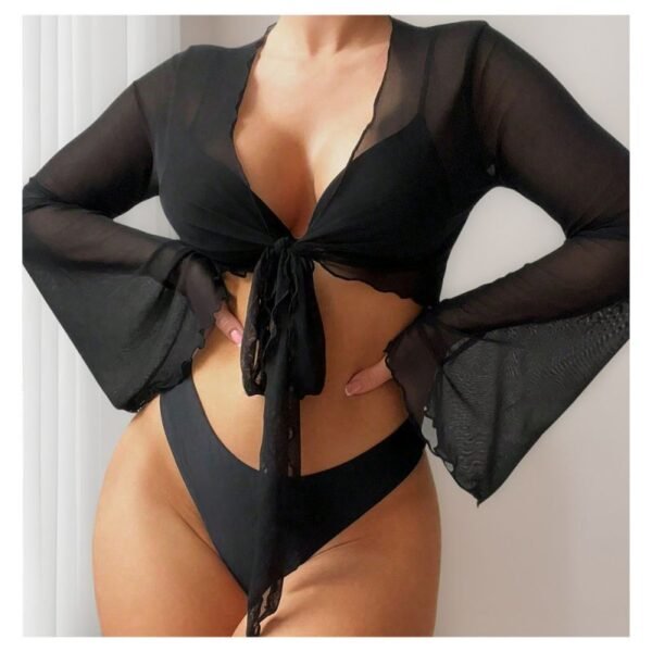 Apricot Polyester Mesh Lace-Up Sun Protection Blouse