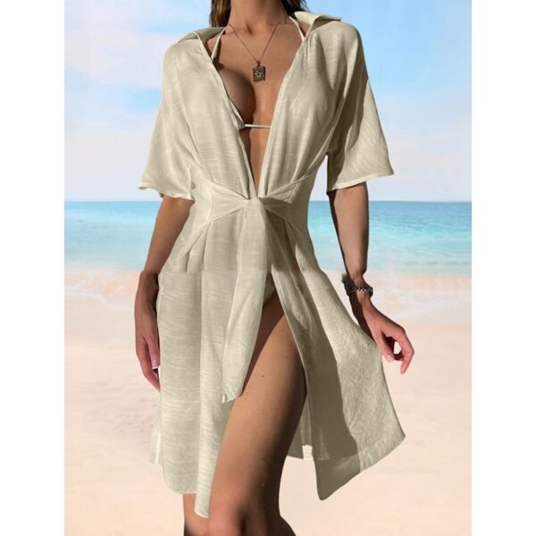 Apricot Polyester V-Neck Overalls Sun Protection Clothing