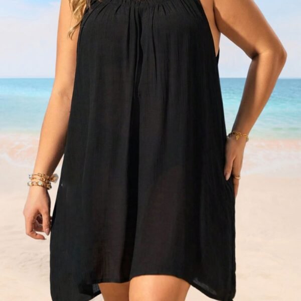 Black Cotton Mesh Sleeveless Miniskirt