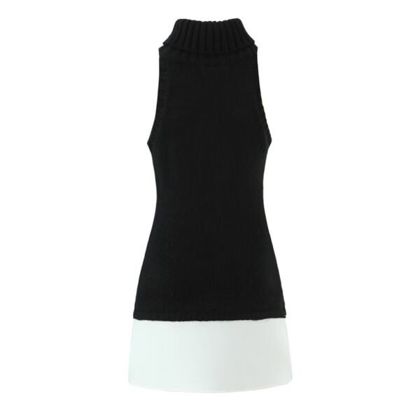 Black High-Neck Sleeveless Pullover Knitted Skirt