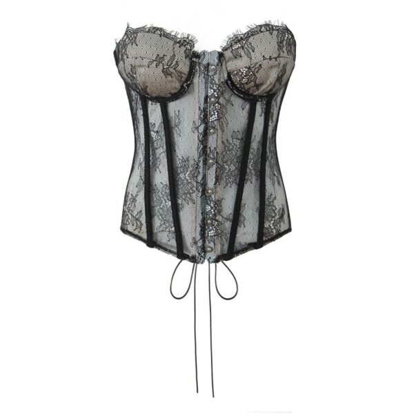 Black Polyester Lace Waist Bandage Tube Top