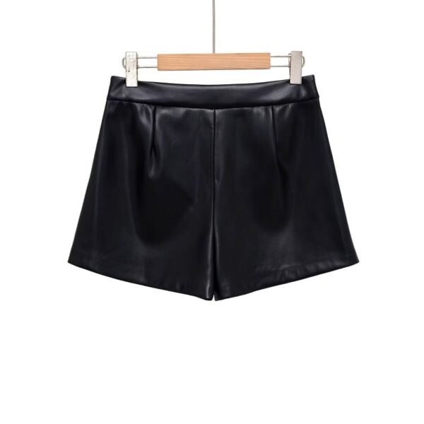 Black Polyester Leather Skirt Pants