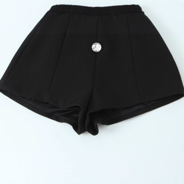 Black Polyester Square Neck Button-Down Jumpsuit Shorts