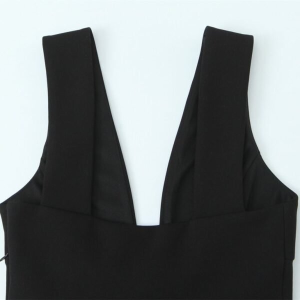 Black Polyester V-Neck Mini Skirt