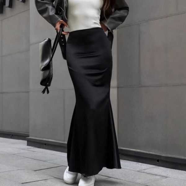 Black Satin Fishtail Skirt