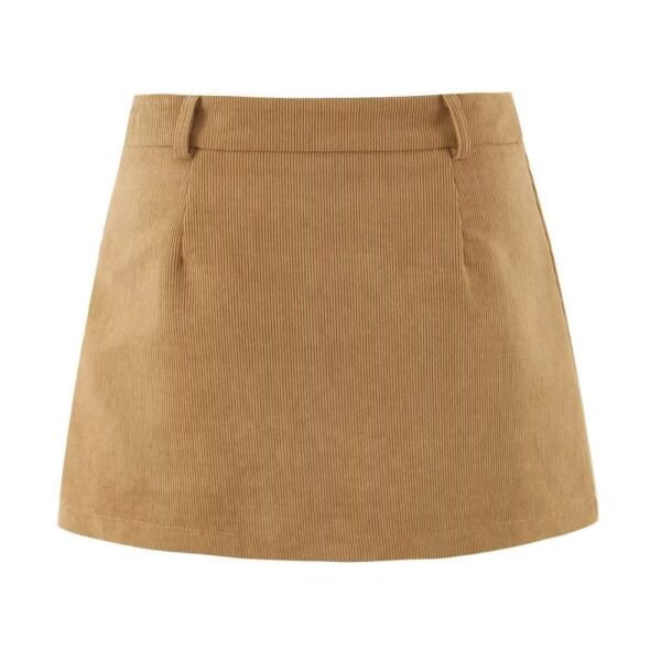 Brown Corduroy High Waist Skirt (With Safety Shorts)