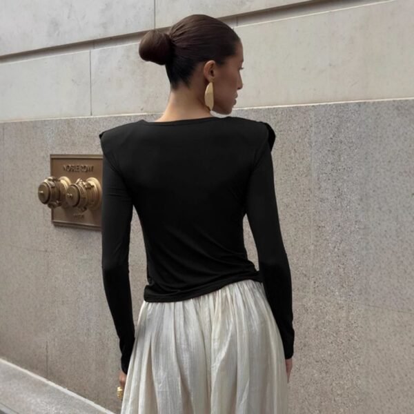 Claret Pleated Round Neck Long-Sleeved Top