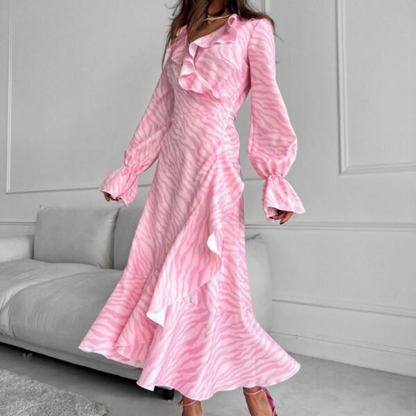 Color Ruffled V-Neck Maxi Dress