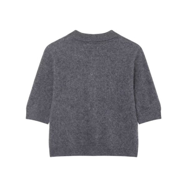 Dark Gray Polyester Collared Knit Short-Sleeved Shirt