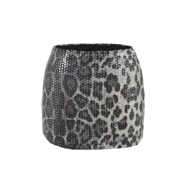 Gray Leopard Print Sequined Leopard Print Skirt