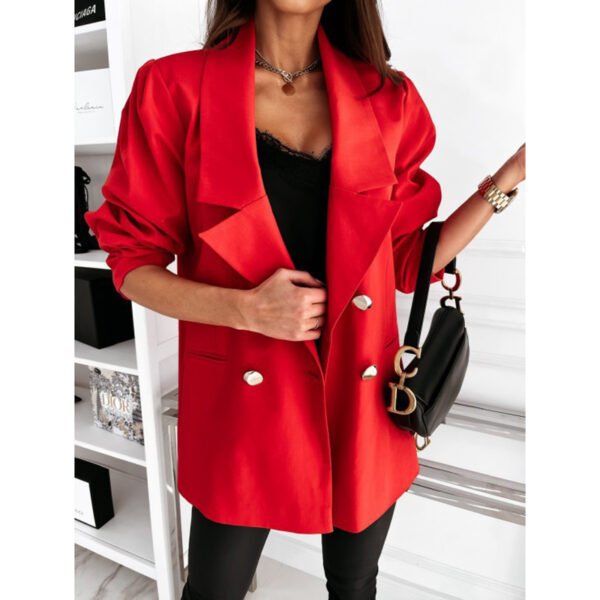 Grey Double-Breasted Lapel Blazer