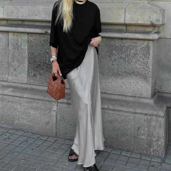 Grey Satin Fishtail Skirt