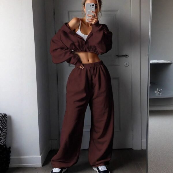 Heather Gray Polyester Hooded Jacket And Trousers Set