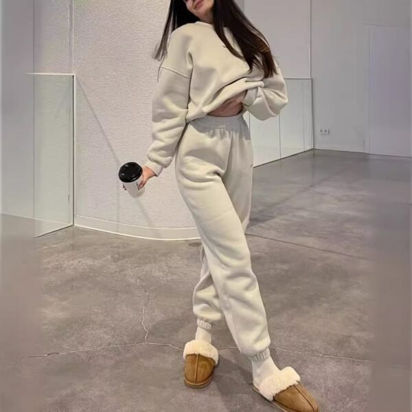 Khaki Cotton-Polyester Crew Neck Sweatshirt And Jogger Pants Set