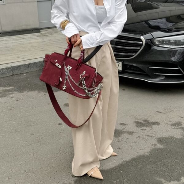 Khaki Pleated Wide-Leg Trousers
