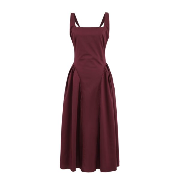 Claret Polyester Pleated Sleeveless Maxi Dress