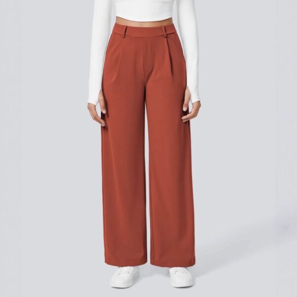 Pink Polyester Straight-Leg Trousers