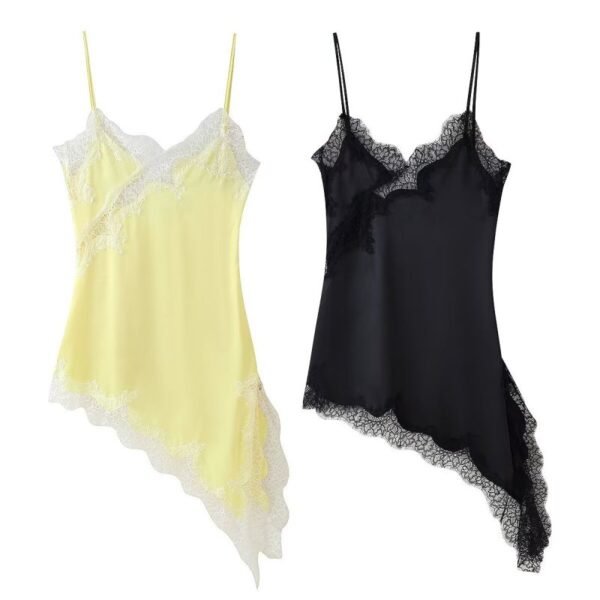 Sky Blue Long Style Irregular Lace Sleeveless Mini Dress