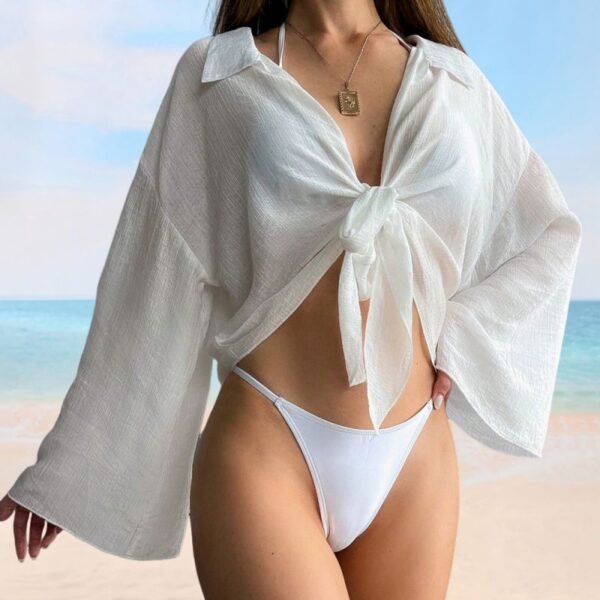 White Cotton Lace-Up Sun Cover-Up