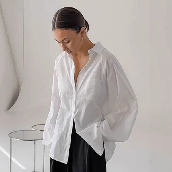 White Lantern Sleeve Collared Shirt
