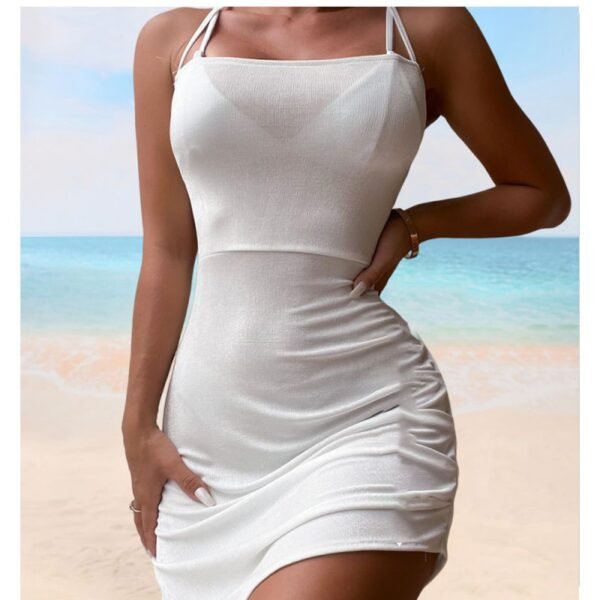 White Polyester Lace-Up Skirt