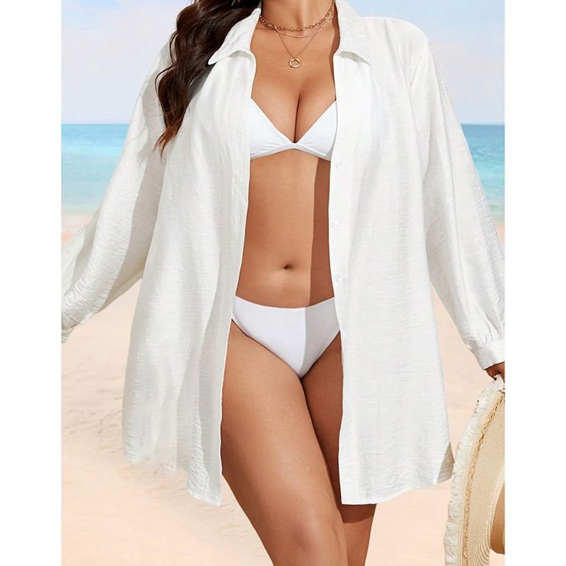 White-Polyester-Lapel-Button-down-Sun-Protection-Cover-up-Shirt (1)