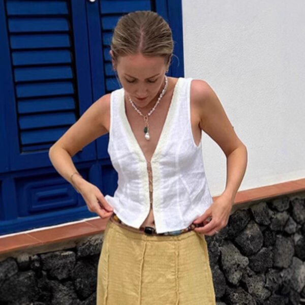 White V-Neck Lace Vest