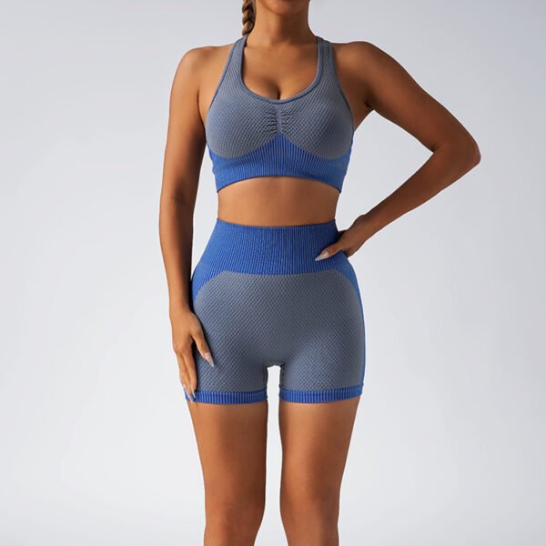 Fashion Blue Seamless Yoga Bra-brief Shorts Set