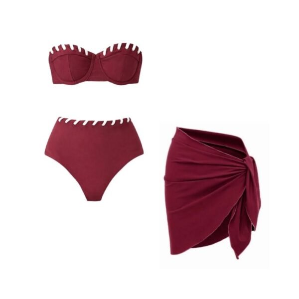 Split Set Burgundy Designer Bandeau Two-piece Swimsuit Set