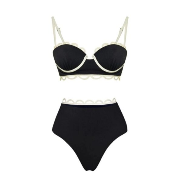 Two-piece Swimsuit Black Cut-out Two-piece Swimsuit With Beach Shorts Set
