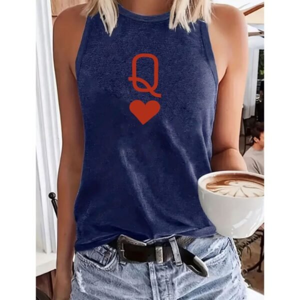 Dark Blue Heart Pattern American Style Loose Tank