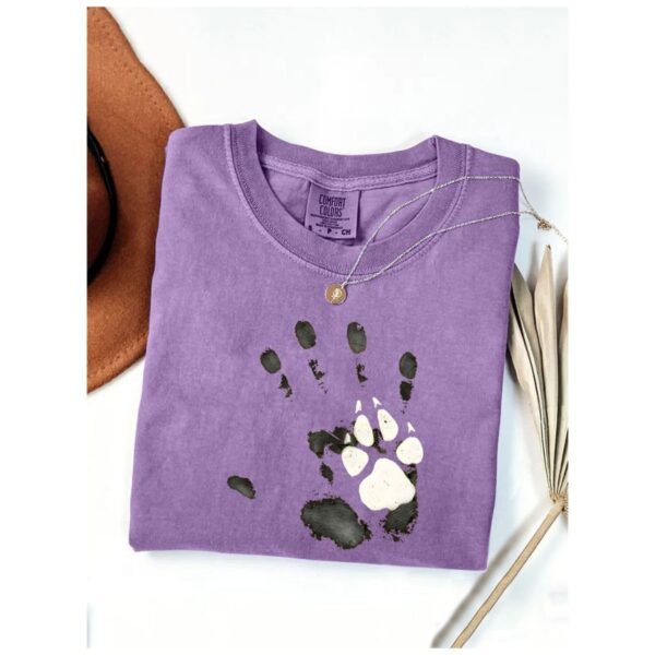 Purple Pet Lover Paw Printed Washed Cotton Tee
